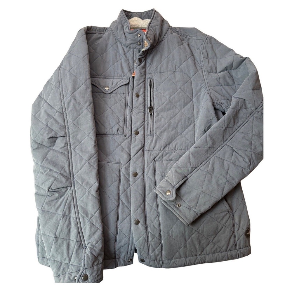 Relwen Quilted Tanker Jacket Mens Medium Blue Orange Lining Pockets Outdoor Gorp
